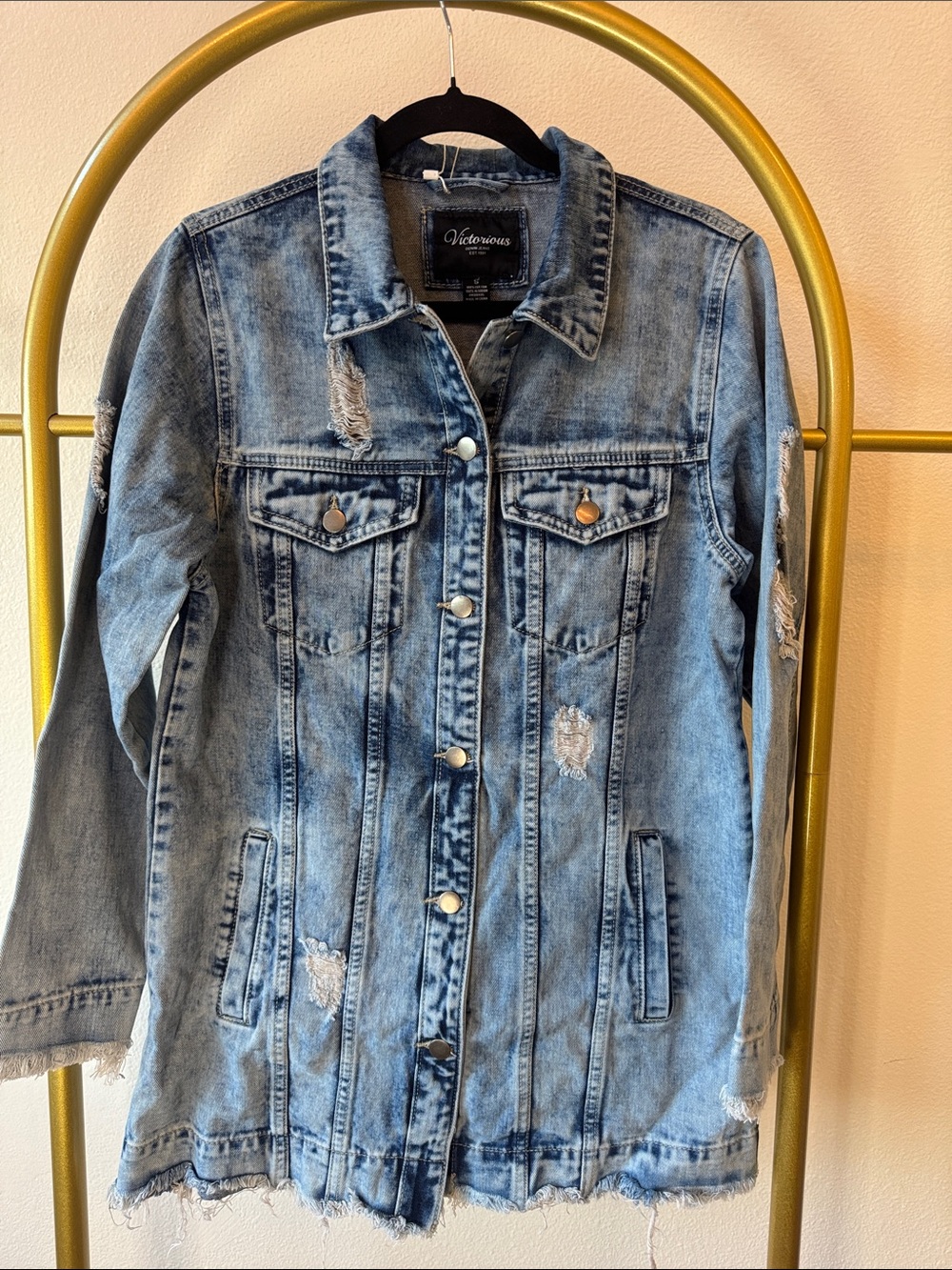 Light Wash Distressed Denim Jacket - Victorious